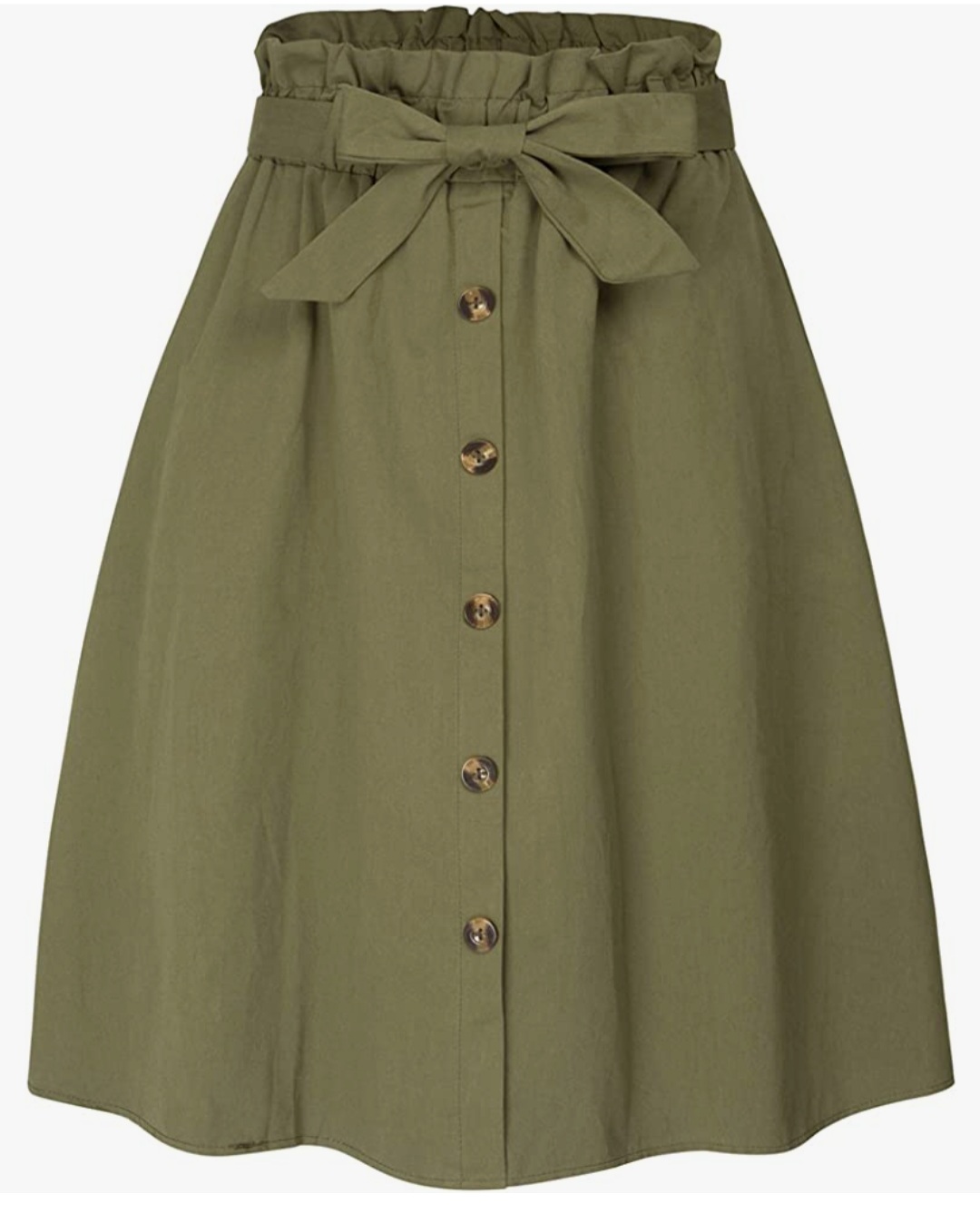 Women A-Line High Waisted Button Front Drawstring Pleated Midi Skirt Knee Length